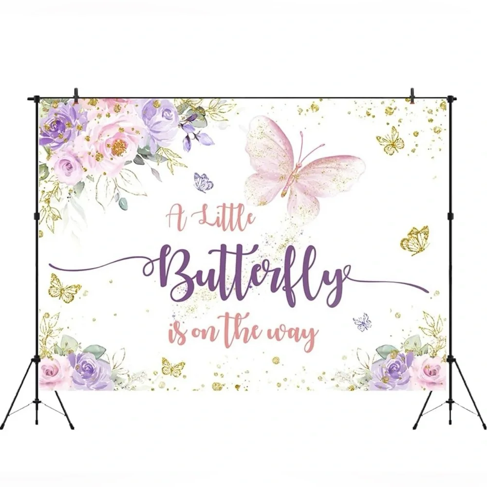 Butterfly Baby Shower Backdrop “A Little Butterfly is on The Way”